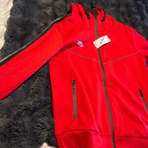 Nike Kids Bright Red Hooded Zip-Up Jacket with Black Trim